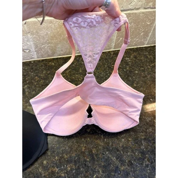 Victoria’s Secret Full Coverage T-Shirt Push Up Bras Black Pink 32D EUC - Picture 4 of 5